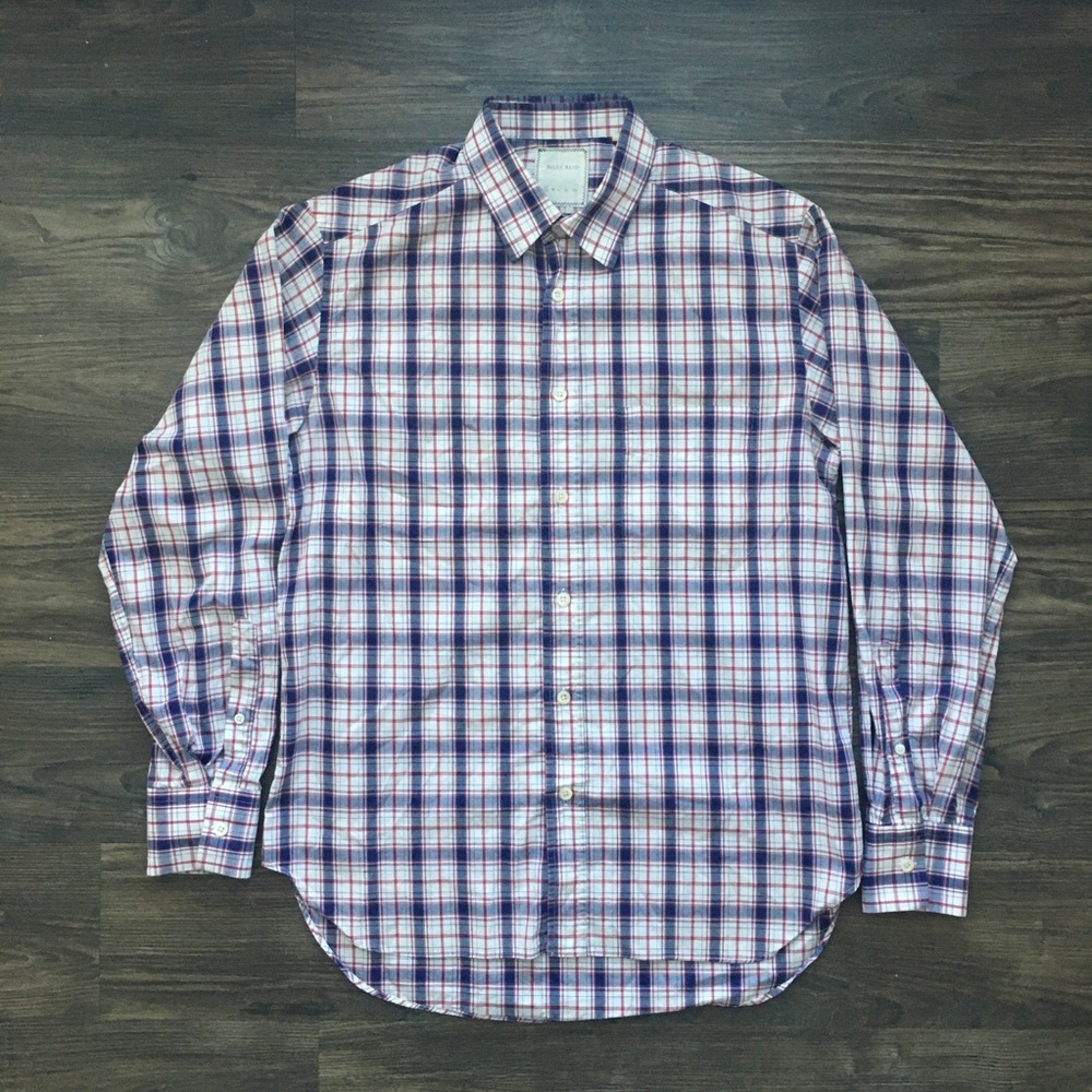 Billy Reid Purple and White Plaid Casual Button Down Shirt